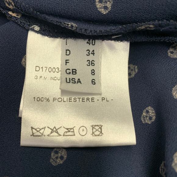 JEAN PAUL GAULTIER Size 6 Navy Grey Polyester Skulls Shirt Dress - Picture 7 of 9